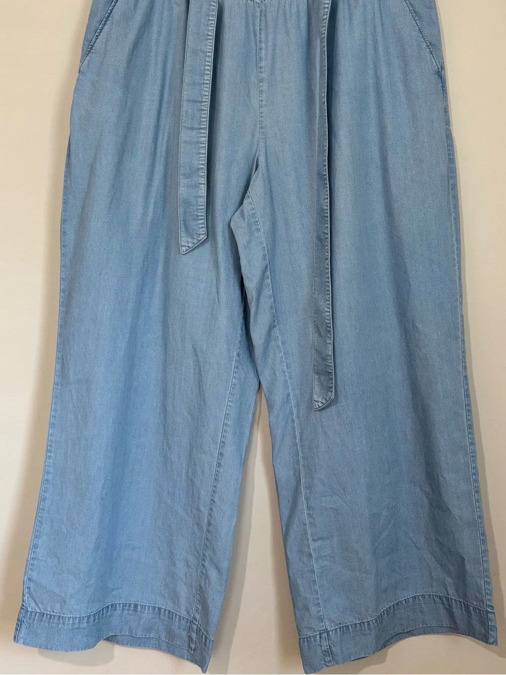 LOFT palazzo chambray tencel high rise wide Leg crop lagenlook pull on pants L